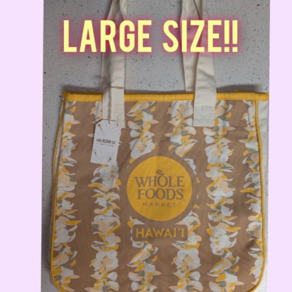 Whole Foods Yellow Plumeria Lei Large Rope Tote Bag Hawaii Exclusive